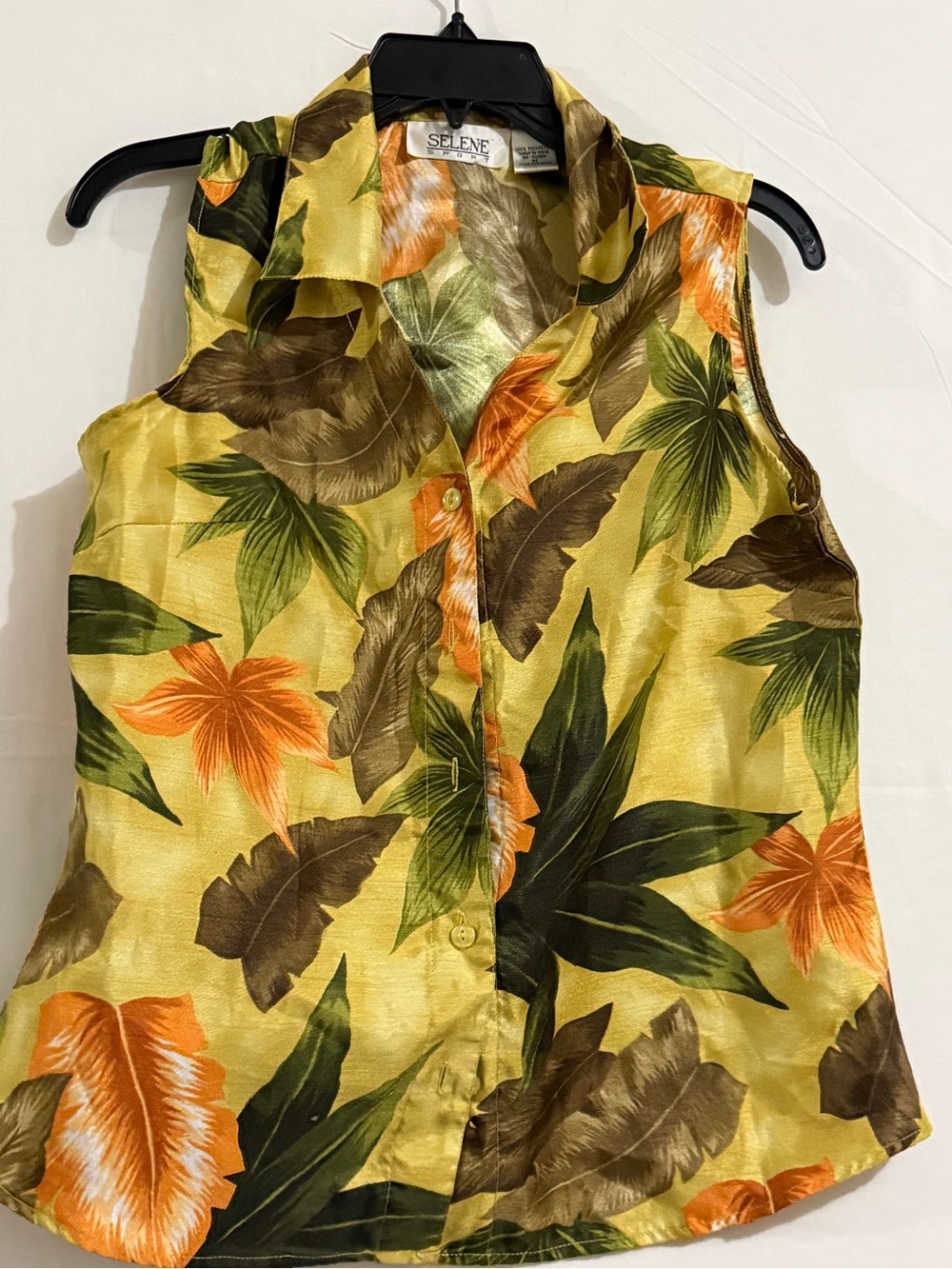 Selene Sport Yellow Tropical Floral Button-Down Blouse